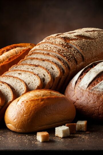 Verschiedene Brot- und Brötchenreste auf einem Tisch